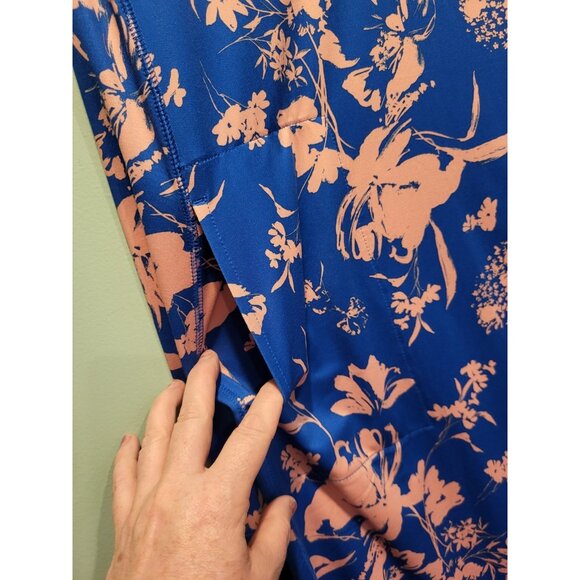 J Jill Fit Zip Scoop Neck Racer Back Dress Stretch Sleeveless Blue Floral 2X - Picture 4 of 6